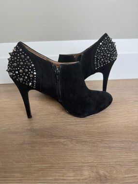 Aldo Black Suede Studded High Heel Ankle Boots